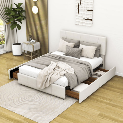 Latitude Run® Upholstery Platform Bed with Four Drawers Wayfair